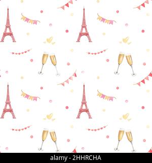 Romantico acquerello disegnato a mano motivo senza cuciture Foto Stock