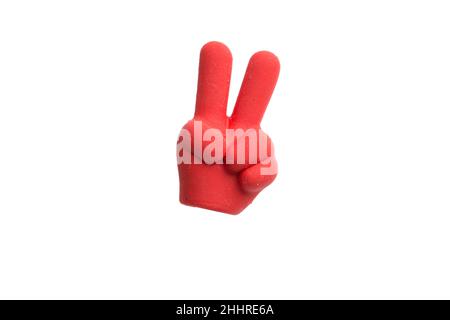 gomma nella forma di una mano isolata sul bianco Foto Stock