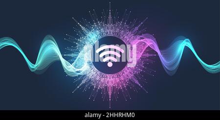 Concetto di connessione wireless Wi-Fi. Icona Wi-Fi wireless per l'accesso remoto a Internet. Concetto Internet della tecnologia del segnale di rete wireless Wi-Fi Illustrazione Vettoriale