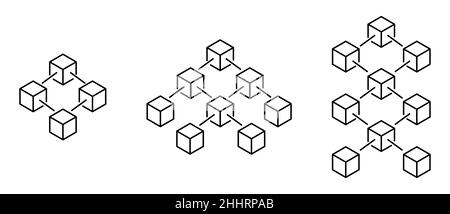 Collezione di icone blockchain. Simboli della catena di blocco della valuta Crypto. Illustrazione vettoriale Illustrazione Vettoriale