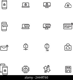 Icone di sicurezza informatica, serie di icone vettoriali Illustrazione Vettoriale