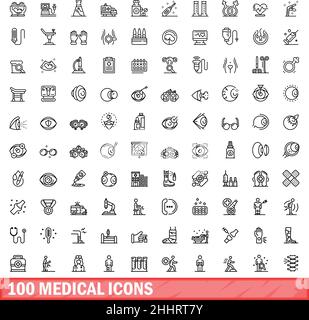 100 icone mediche impostate. Illustrazione di 100 icone mediche set vettoriale isolato su sfondo bianco Illustrazione Vettoriale