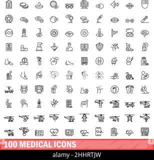 100 icone mediche impostate. Illustrazione di 100 icone mediche set vettoriale isolato su sfondo bianco Illustrazione Vettoriale