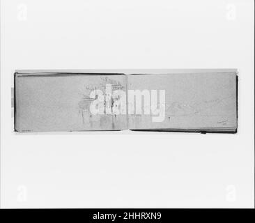 Villaggio sul lago di Como: 1 maggio 1869 (verso, da schizzbook) 1869 Jervis McEntee American. Villaggio sul Lago di Como: 1 maggio 1869 (verso, da libro di schizzo). Jervis McEntee (American, Rondout, New York 1828–1891 Rondout, New York). Americano. 1869. Grafite, gouache bianche, su carta blu Foto Stock