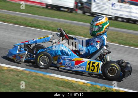 Craig Breen è un pilota di rally irlandese, che compete nel Campionato del mondo Rally, visto qui competere nella sua prima carriera nel Karting. Foto Stock