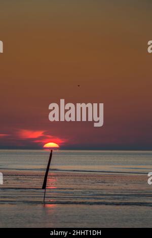 Coucher de soleil en baie de Somme, Ault, Onival, le Hourdel Foto Stock