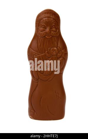 cioccolato babbo natale in lamina, regalo di natale vacanza isolato sul bianco Foto Stock