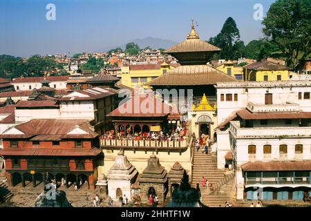 Panoramica del Tempio di Pashupatinath, Pashupatinath, Valle di Kathmandu, Nepal Foto Stock