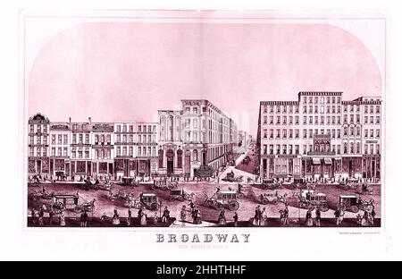 Broadway, New York da Warren a Reade Street ca. 1855 litografato da Dumcke e Keil American. Broadway, New York da Warren a Reade Street. CA. 1855. Litografia con pietre di tinta e acquerello. W. Stephenson & Co. (New York, NY). Stampa Foto Stock