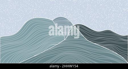 Sfondo paesaggio arte linea onda giapponese. Disegno astratto della bandiera di montagna. Poster vettoriale geometrico Illustrazione Vettoriale