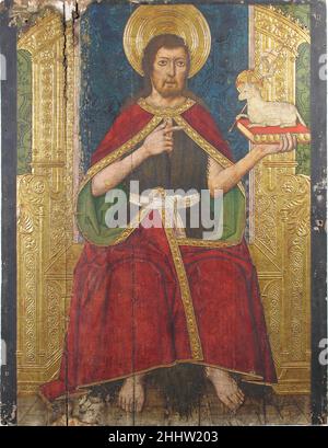 Pannello con San Giovanni Battista introniato da Retable 15th secolo Domingo RAM spagnolo. Pannello con San Giovanni Battista introniato da Retable. Domingo RAM (spagnolo, Aragon, attivo 1464–1507). Spagnolo. 15th secolo. Tempera su legno, oro macinato. Fabbricato ad Aragona, Spagna. Quadri-Pannelli Foto Stock