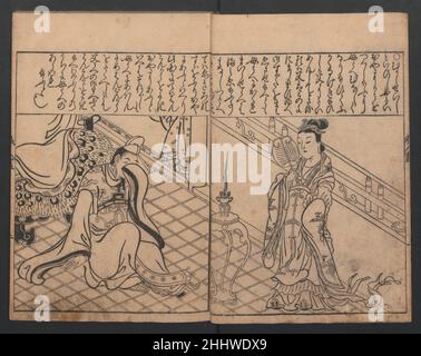 Illustrazioni di belle donne (Bijin e-zukushi) 1683, quinto mese Hishikawa Moronobu giapponese. Illustrazioni di belle donne (Bijin e-zukushi). Hishikawa Moronobu (Giapponese, 1630/31?–1694). Giappone. 1683, quinto mese. Set di tre libri stampati a blocchi di legno; inchiostro e colore su carta. Periodo Edo (1615–1868). Libri illustrati Foto Stock