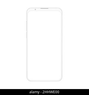 Nuova versione realistica di alta qualità di smartphone senza cornice bianco morbido e pulito con schermo bianco vuoto. Realistico vettore mockup nessun telefono di cornice per la visualizzazione Illustrazione Vettoriale