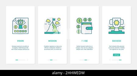 Illustrazione del vettore commerciale di successo di finanza. UX, UI onboarding mobile app page set con line Financial management tecnologia astratta succe Illustrazione Vettoriale