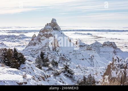 Neve invernale nel Badlands National Park, South Dakota Foto Stock