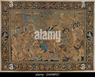 L'Abduzione di Helen da un insieme della storia di Troia probabilmente prima metà 17th secolo cinese, Macao, per il mercato dell'esportazione ricamato in Cina, questa rappresentazione del rapimento di Helen è monumentale sia in scala che nella libertà concessa ai ricamatori, Che includeva molti motivi e interpretazioni cinesi in una narrazione puramente occidentale. La storia della guerra di Troia, che ha ispirato grandi serie di arazzi europei, è un racconto fondamentale della tradizione classica occidentale; il primo set documentato fu presentato a Carlo il grassetto nel 1472.¹ anche questo appeso ricamato faceva parte di un l Foto Stock