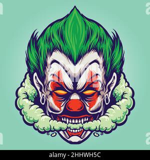 Testa Joker Fumare Joint Cloud illustrazioni vettoriali per il tuo lavoro Logo, t-shirt merchandising mascotte, adesivi e disegni etichette, poster, biglietti d'auguri Illustrazione Vettoriale