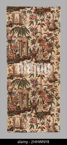 Trafalgar chintz 1806 attribuito a John Bury questo disegno commemora la carriera dell'eroe navale inglese Vice Ammiraglio Horatio Lord Nelson (1758–1805) con scene che rappresentano le sue vittorie e iscrizioni straniere, tra cui le sue famose parole, "l'Inghilterra si aspetta che ogni uomo faccia il suo dovere", ha parlato alla battaglia di Trafalgar. Si tratta di uno dei due diversi disegni stampati in cotone della collezione del Museo creata dopo la morte di Lord Nelson a Trafalgar (vicino a Cádiz, Spagna); l'altro esempio mostra la morte di Nelson e le scene del funerale. Inoltre, altri elementi che onorano Nelson sono rappresentati Foto Stock