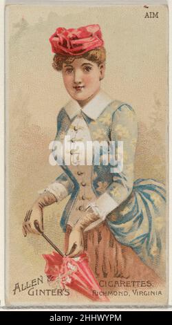 AIM, dalla serie Parasol Drills (N18) per Allen & Ginter Cigares Brands 1888 Allen & Ginter American Trade cards dalla serie 'Parasol Drill' (N18), emessa nel 1888 in un set di 50 carte per promuovere sigarette a marchio Allen & Ginter. AIM, della serie Parasol Drills (N18) per Allen & Ginter Cigarettes Brands 408602 Foto Stock