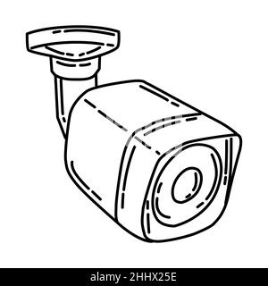 Telecamera CCTV parte interna di Electronic for Home Device disegno a mano icona Set Vector. Illustrazione Vettoriale