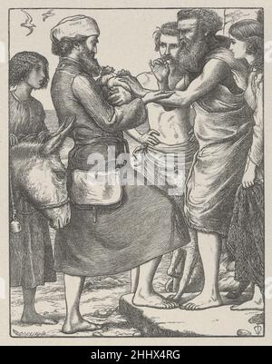 La Perla del Grande Prezzo (le parabole del nostro Signore e Salvatore Gesù Cristo) 1864 dopo Sir John Everett Millais British ci sono voluti sette anni Millais per disegnare venti immagini ispirate dalle parabole del nuovo Testamento per i Fratelli Dalziel, e le stampe risultanti sono considerate pinnacoli di illustrazione incisa in legno. L'artista ha scritto ai suoi editori: "Posso fare disegni ordinari con la stessa rapidità della maggior parte degli uomini, ma questi disegni possono essere considerati alla stessa luce, ogni parabola che illustro forse una dozzina di volte prima di risolvere [l'immagine]". Dopo aver completato un disegno, Millais lo trasferì in un woodbl Foto Stock