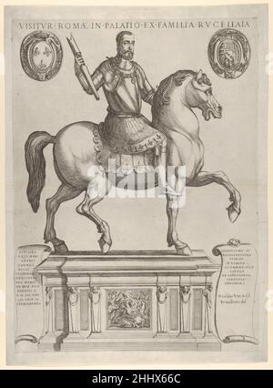 Statua equestre di Enrico II, re di Francia, nel Palazzo Rucellai di Daniele de Volterra pubblicato all'inizio del 17th secolo Antonio Tempesta italiano. Statua equestre di Enrico II, re di Francia, nel Palazzo Rucellai di Daniele de Volterra 402586 Foto Stock