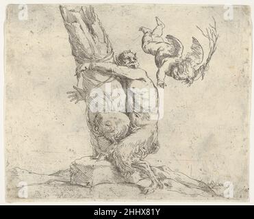 Un putto alato che flogging un satyr legato ad un albero ca. 1625–1650 attribuito a Jusepe de Ribera (detto lo Spagnolo) Spagnolo. Un putto alato che flogging un satyr legato ad un albero 650833 Foto Stock