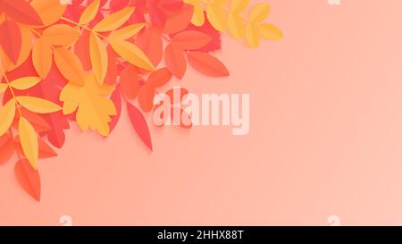 Sfondo autunno trendy con stile carta foglie di colore brillante autunno per poster design, volantini e striscioni Illustrazione Vettoriale