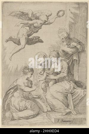 Il matrimonio mistico di Santa Caterina 16th secolo dopo Marco angolo del Moro Italiano Reverse copia di una stampa di Marco angolo del Moro dopo Schiavone. Schiavone basava la sua stampa su un disegno di Parmigianino. Il matrimonio mistico di Santa Caterina 625557 Foto Stock