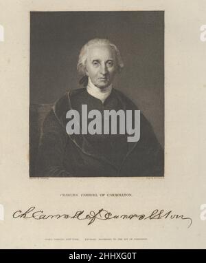 Charles Carroll di Carrollton 1835 Asher Brown Durand il Durand americano ritrae una figura principale dal Maryland che ha sostenuto l'indipendenza dalla Gran Bretagna durante il periodo coloniale, ha servito come delegato al Congresso continentale, e poi come senatore degli Stati Uniti. Unico firmatario cattolico della Dichiarazione di Indipendenza, fu il più longevo, morente nel 1832 all'età di novantacinque anni. Questa è una delle diciannove stampe Durand incise per la 'National Portrait Gallery of Distinguished Americans' di Herring e Longacre, pubblicata nel 1835. Charles Carroll di Carrollton 394542 Foto Stock
