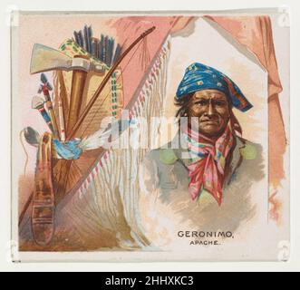 Geronimo, Apache, della serie americana Indian Chiefs (N36) per sigarette Allen & Ginter 1888 emessa da Allen & Ginter American Trade cards della serie 'American Indian Chiefs' (N36), pubblicata nel 1888 in un set di 50 carte per promuovere sigarette a marchio Allen & Ginter. La serie N36 riproduce le carte del N2 in dimensioni maggiori. Geronimo, Apache, della serie americana Indian Chiefs (N36) per Allen & Ginter Cigarettes 419954 Foto Stock