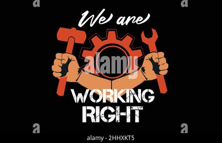 stiamo lavorando a destra labors lavoratori chiave o martello chainring design monogramma modello vettoriale testo Illustrazione Vettoriale