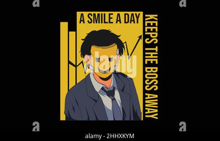 un sorriso un giorno tenere il boss via labors lavoratori disegno monogramma testo modello vettoriale Illustrazione Vettoriale