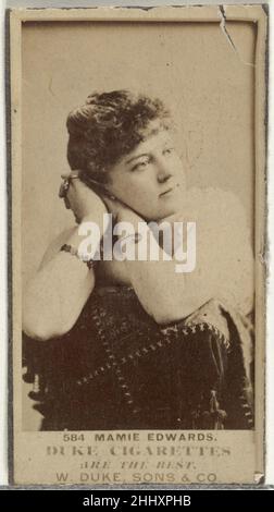 La carta numero 584, Mamie Edwards, della serie Actors and Actors (N145-7) emessa da Duke Sons & Co. Per promuovere le sigarette Duke 1880s emesse da W. Duke, Sons & Co. Carte commerciali del set 'Actors and Actors' (N145-7), Pubblicato nel 1880s da W. Duke Sons & Co. Per promuovere le sigarette Duke. Ci sono otto sottogruppi della serie N145. Vari sottogruppi sport diversi carte disegni e anche promuovere diverse marche di tabacco rappresentate da W. Duke Sons & Company. Questa scheda è del settimo sottoinsieme, N145-7. Si noti che i nomi degli attori sono scritti in modo diverso sulle carte in tutto il set e non sono depen Foto Stock