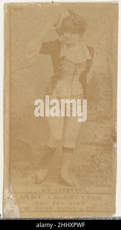 Carta numero 375, Miss Jarbeau, della serie Actors and Attres (N145-7) emessa da Duke Sons & Co. Per promuovere le sigarette Duke 1880s emesse da W. Duke, Sons & Co. Carte commerciali del set 'Actors and Attres' (N145-7), Pubblicato nel 1880s da W. Duke Sons & Co. Per promuovere le sigarette Duke. Ci sono otto sottogruppi della serie N145. Vari sottogruppi sport diversi carte disegni e anche promuovere diverse marche di tabacco rappresentate da W. Duke Sons & Company. Questa scheda è del settimo sottoinsieme, N145-7. Si noti che i nomi degli attori sono scritti in modo diverso sulle carte in tutto il set e non dipendono Foto Stock