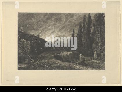 L'Early Plowman, o la mattina si diffuse sulle montagne prima del 1861 Samuel Palmer britannico. Il primo Plowman, o la mattina si diffuse sulle montagne 362641 Foto Stock