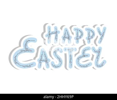 Allegro scritta di Pasqua, lettere di autori con ramoscelli primaverili e fiori. Isolato, su sfondo bianco. Illustrazione vettoriale Illustrazione Vettoriale