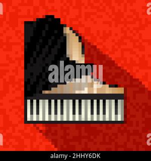 Icona del pianoforte di pixel art, illustrazione vettoriale Illustrazione Vettoriale