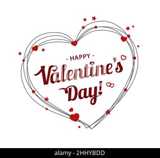 San Valentino contorno cuore. Linea cornici con lettere - buon giorno San Valentino. Illustrazione Vettoriale