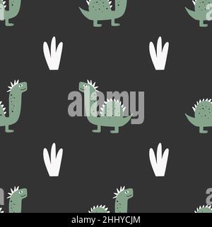 Simpatico motivo senza giunture con dinosauri variegati. Fondo infantile creativo per tessuti Illustrazione Vettoriale