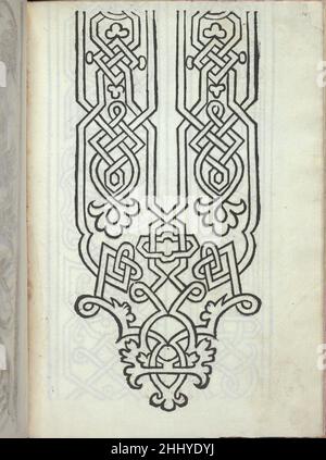 Libro quarto. De rechami per elquale se impara in diuersi Modelordine e il modo di recamare...Opera nua, page 10 (recto) ca. 1532 Alessandro Paganino italiano pubblicato da Alessandro Paganini, italiano, attivo 16th secolo.Ricamo design decorato con un motivo interlacciato che forma un fiore alla punta. Libro quarto. De rechami per elquale se impara in diuersi Modelordine e il modo di recamare...Opera nua, pag. 10 (recto) 659840 Foto Stock