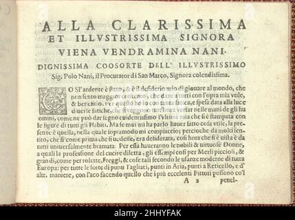 Corona delle Nobili et Virtuose Donne: Libro i-IV, pagina 2 (recto) 1601 Cesare Vecellio Italian Published by Cesare Vecellio, Italian, Pieve di Cadore 1521-1601 Venezia, Venice.pagina dedicata stampata in nero con inizio 'C' decorativo in legno. Corona delle Nobili e Virtuose Donne: Libro i-IV, pagina 2 (recto) 661607 Foto Stock