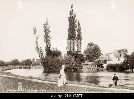 Vintage fotografia, fine 19th, inizio 20th ° secolo, vista di Lock e ponte, il mulino, Iffley, Oxfordshire Foto Stock