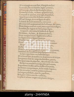 La Pratique de l'Aiguille, pagina 3 (verso) 1605 Matthias Mignerak scritto da Matthias Mignerak, title page inciso da Pierre Firens, francese, nato Parigi 1641, dedicato a Marie de Medici, Firenze 1575-1642 Colonia, pubblicato da Jean le Clerc, Parigi.Discorso sul merletto continuato dalla pagina precedente. La Pratique de l'Aiguille, pagina 3 (verso) 662982 Foto Stock