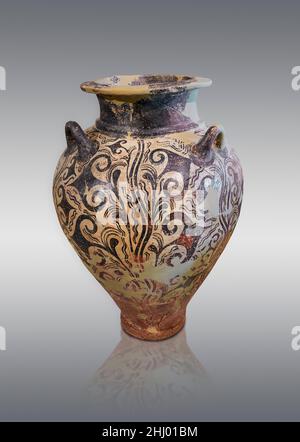 Ceramica in stile Palazzo Miceneo - vaso piriforme con design floreale, forse papiro, con ondulazioni d'acqua. Tomba di Kazarma tholos, 1500-1450 a.C. . Foto Stock