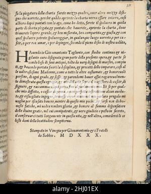 Articolo di recami, pagina 28 (recto) 1530 Giovanni Antonio Tagliente italiano scritto da Giovanni Antonio Tagliente, italiano, Venezia ca. 1465-1527 Venezia, edito da Giovanantonio e i fratelli da Sabbio Venezia. Osservazioni conclusive (continua) con lettere iniziali più grandi e in grassetto all'inizio di ogni nuova sezione. Pagina 28 (recto) 357722 Foto Stock