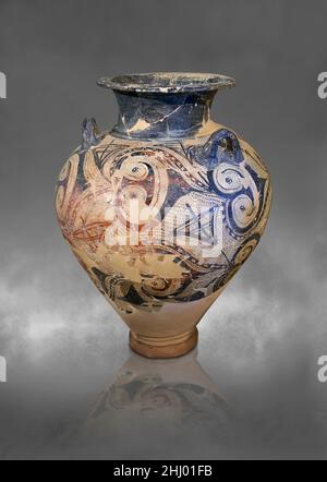 Ceramica in stile Palazzo Micenaean - vaso Piriforme con disegno marino probabilmente di stile polpo ripetitivo. Museo Archeologico di Nafplio. . Di nuovo Foto Stock