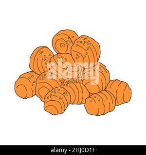 Smoumade in sciroppo con sesamo cosparso. Dessert greco. Illustrazione disegnata a mano con vettore. Elemento di design per menu cafe, bistro, ristorante. Illustrazione Vettoriale