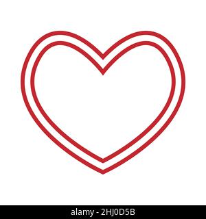 Icona a forma di cuore con contorno rosso doppio. Simbolo d'amore ideale. Cartello San Valentino. Cuore astratto per il design. Emblema romantico per esprimere sentimenti e rafforzare Illustrazione Vettoriale