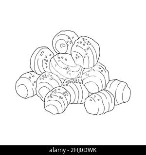 Smoumade in sciroppo con sesamo cosparso. Dessert greco. Illustrazione disegnata a mano con vettore. Elemento di design per menu cafe, bistro, ristorante. Illustrazione Vettoriale